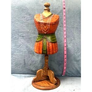 Wooden Jewelry Holder Mini Mannequin Beautiful Indian Hand Painted Vintage